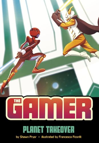 Book cover: two figures with glowing swords in a futuristic setting.