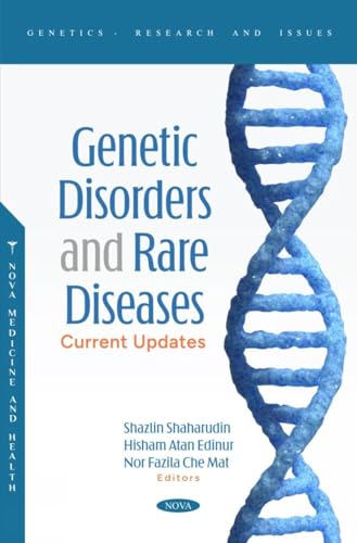 Book cover: "Genetic Disorders and Rare Diseases: Current Updates" with DNA helix.