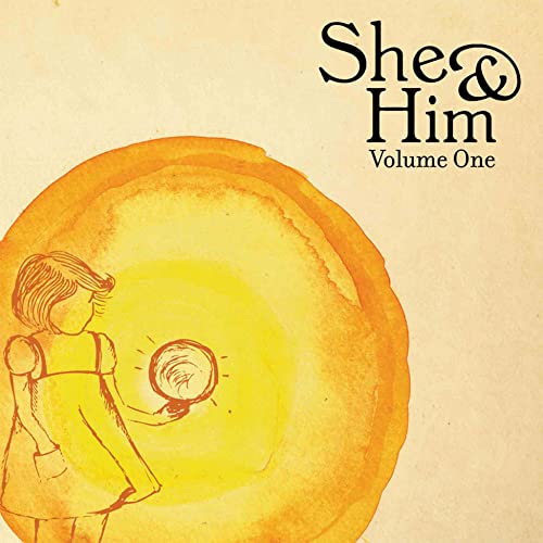 She & Him Volume One album cover with a girl and sun illustration.