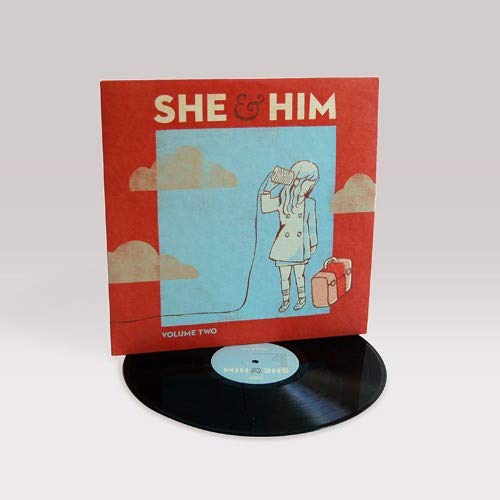 She & Him Volume Two vinyl record with illustrated red cover art.
