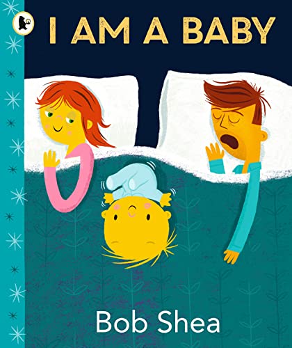 Book cover: parents and baby illustrated in a playful style.