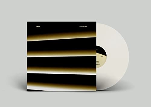 Vinyl record with abstract black and gold striped cover, white label visible.