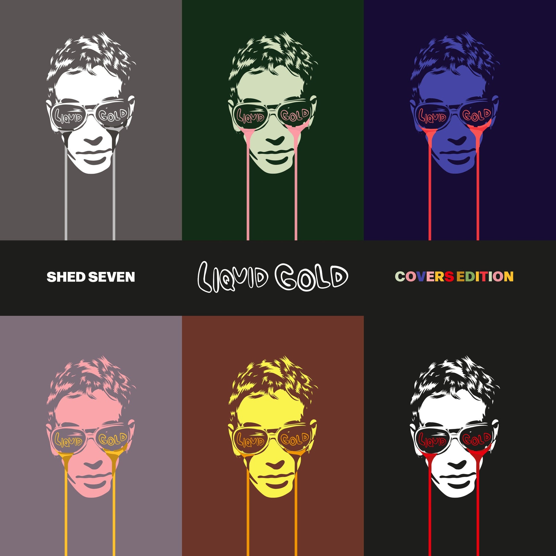 CD cover for Shed Seven’s “Liquid Gold (Covers Edition)” with repeating face images.