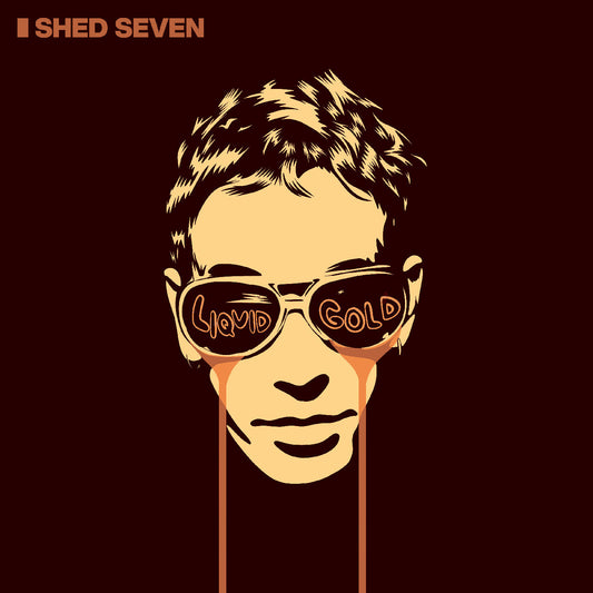 Album cover for Shed Seven’s “Liquid Gold” featuring a portrait in orange tones.