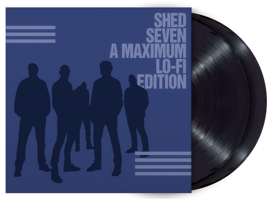 Shed Seven album cover with band silhouettes and a vinyl record.