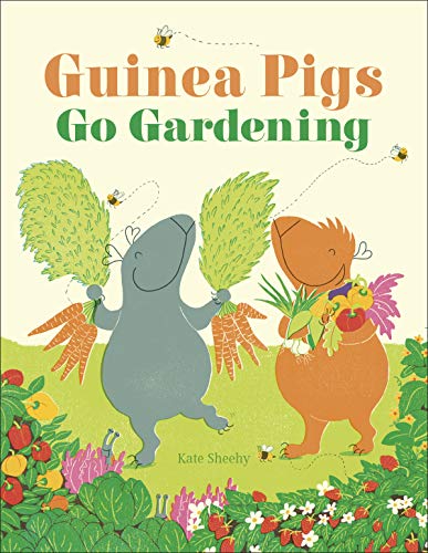Book cover: two guinea pigs holding carrots and vegetables in a garden.