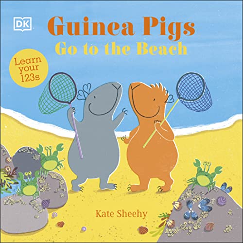 Book cover with two guinea pigs at the beach, learning numbers.
