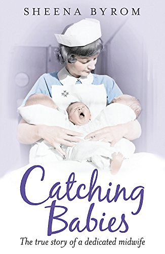 Book cover: Midwife holding a newborn baby, purple background.