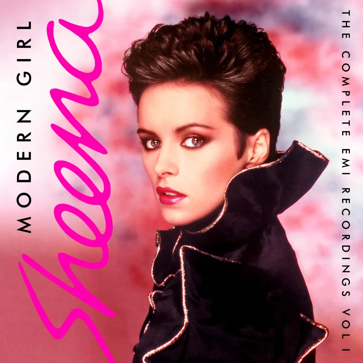 Sheena Easton album cover, portrait with pink text on a blurred background.