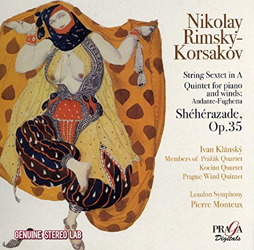 CD cover for Rimsky-Korsakov’s “Sheherazade” featuring illustrated woman in flowing robes.