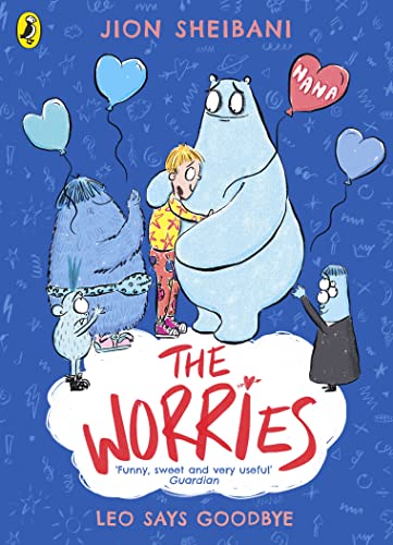 Book cover depicting a boy embraced by a large, blue worry monster.