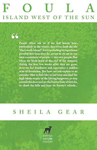 Green book cover with white text: "Foula: Island West of the Sun" by Sheila Gear.