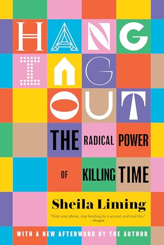 Book cover with a colorful grid background and the title Hanging Out in white.