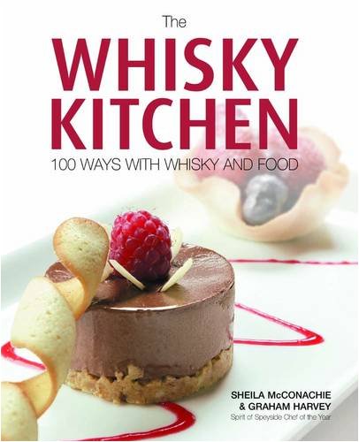 Cookbook cover featuring whisky-infused dessert with raspberries and chocolate.