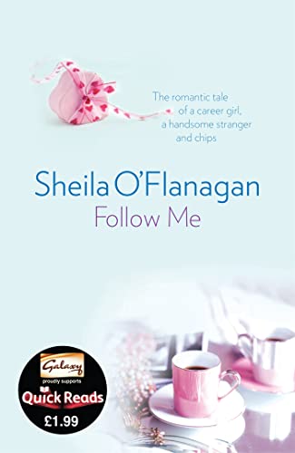 Book cover: "Follow Me" by Sheila O'Flanagan, with pink gift and coffee cups.