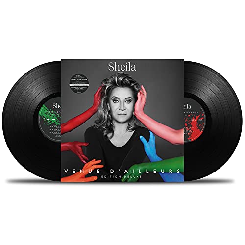 Sheila album “Venue d’ailleurs” vinyl record, portrait with colorful hands.