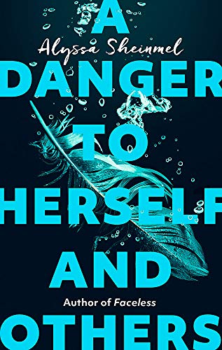 Book cover with a feather underwater against a dark background and bright blue text.
