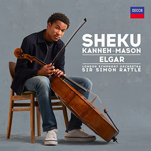 Sheku Kanneh-Mason with cello, album cover for Elgar classical music.