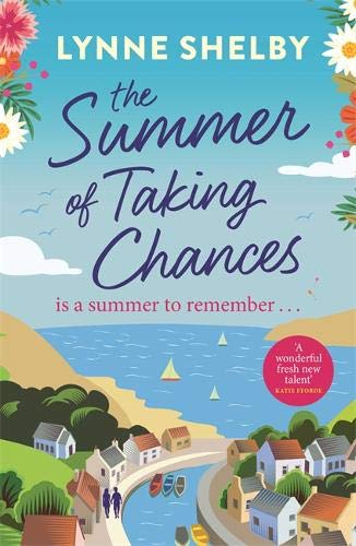 Book cover with coastal village scene, title “The Summer of Taking Chances.”