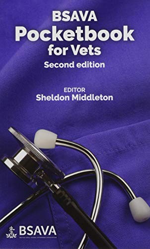 Book cover with stethoscope on blue scrubs, titled “BSAVA Pocketbook for Vets.”
