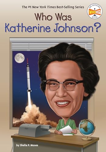 Book cover featuring a cartoon portrait of Katherine Johnson with a rocket.
