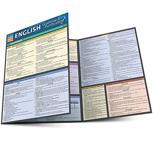 A folded Quick Study Academic reference guide titled English Grammar & Punctuation with text panels.