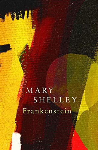 Book cover for "Frankenstein" by Mary Shelley, abstract red and yellow design.