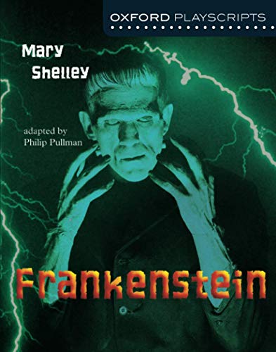 Book cover for Frankenstein featuring a green-lit portrait of the monster against lightning.