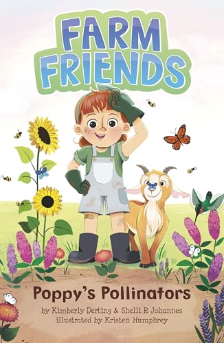 Book cover: girl, goat, sunflowers, and butterflies in a field.