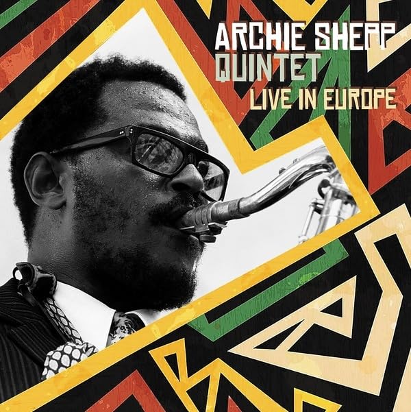 Archie Shepp portrait on vinyl album cover with abstract geometric design.
