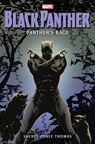 Black Panther in a dynamic pose with panthers, comic book cover.