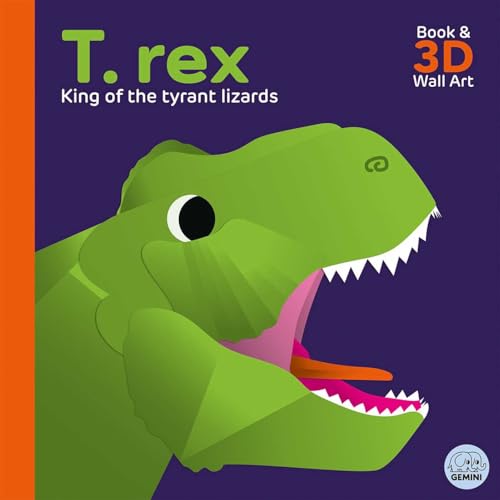 Green T. rex head with open mouth on a purple book cover.