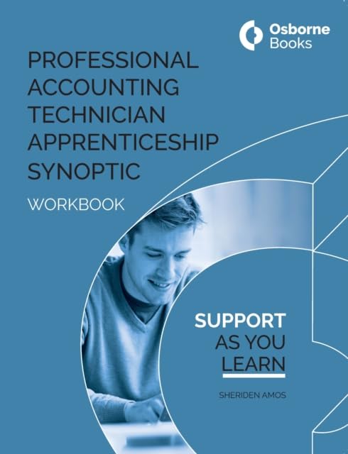 Blue workbook cover with a young man studying, titled “Professional Accounting Technician Apprenticeship.”