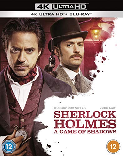 Sherlock Holmes Blu-ray cover featuring Robert Downey Jr. and Jude Law.