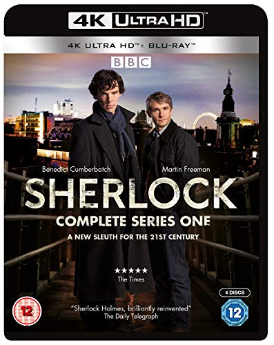 "Sherlock Series 1 Blu-ray cover featuring Benedict Cumberbatch and Martin Freeman."