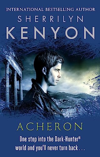Book cover: man’s profile against ruins and stormy sky, title “Acheron”.