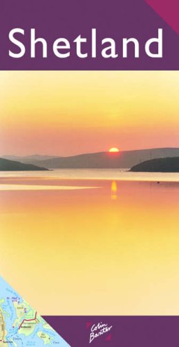 Shetland map cover with sunset over water and coastline.