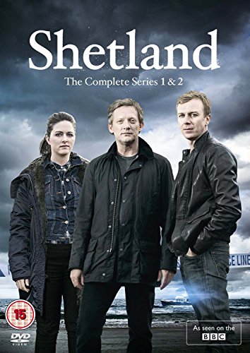 DVD cover for Shetland series 1 & 2, showing three people standing outdoors.