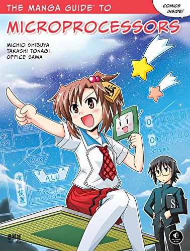Manga book cover featuring an anime girl pointing, with microprocessor diagrams.
