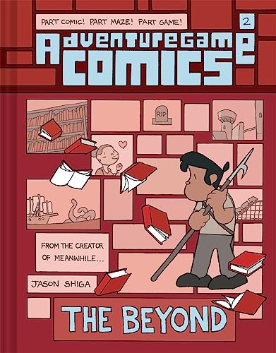 Comic book cover: a boy with a spear, library scenes, and red text.