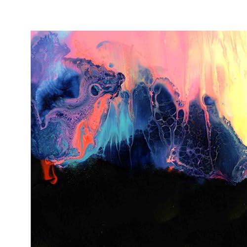 Abstract colorful swirls of pink, blue, orange, and black paint.