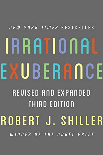 Book cover: "Irrational Exuberance" by Robert J. Shiller, colorful text.