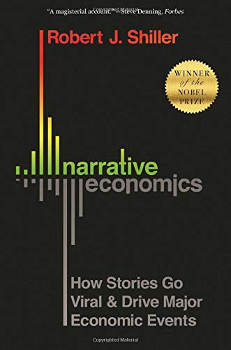Book cover of Narrative Economics by Robert J. Shiller with a colorful bar graph design.