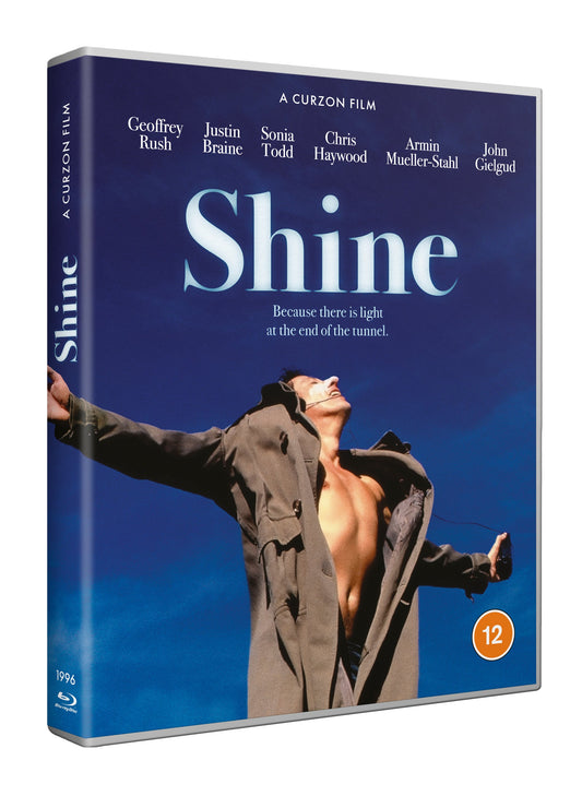 Shine" Blu-ray cover featuring David Helfgott with arms outstretched.