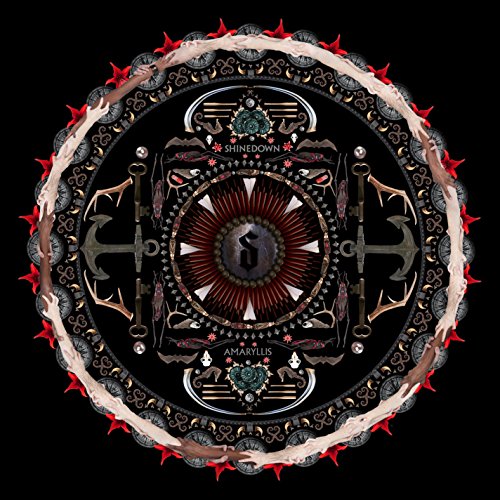 The image is a circular album cover for "Shinedown - Amaryllis" with intricate designs and red spikes.