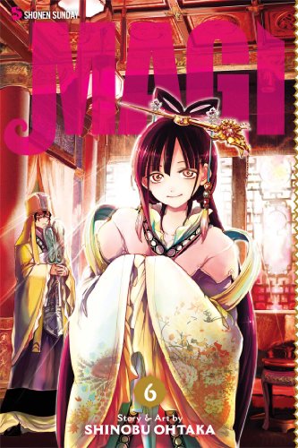 Magi volume 6 cover: a young woman with elaborate hair and clothing.
