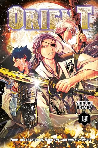 Manga cover for "Orient 19" featuring three armored characters with swords.