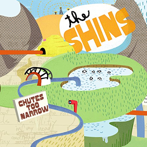 CD cover for The Shins’ “Chutes Too Narrow” with colorful, illustrated landscape.