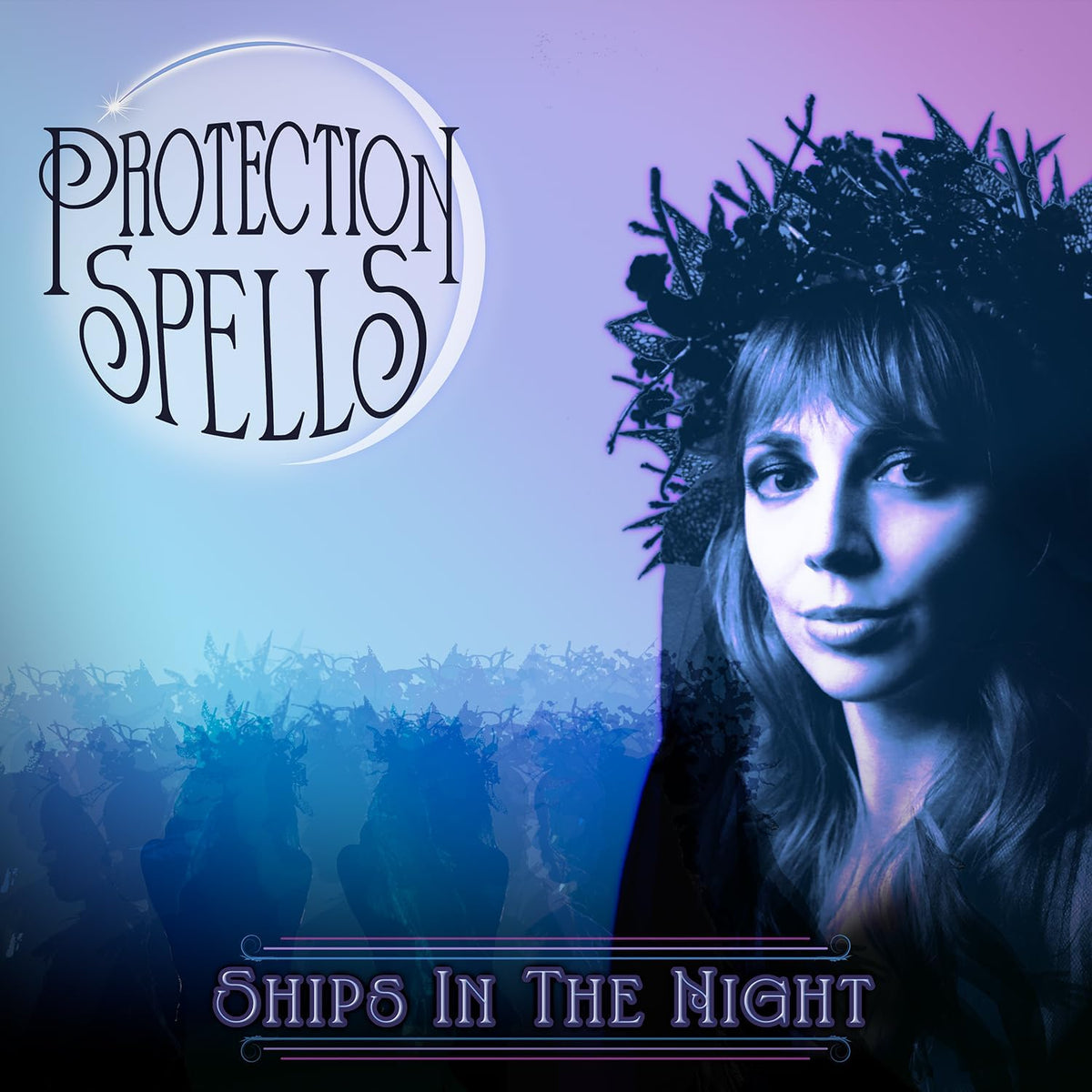 CD cover: woman’s face with dark floral crown, purple and blue tones.