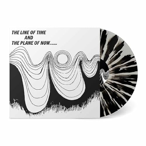 Vinyl record with black and white wavy line art album cover.